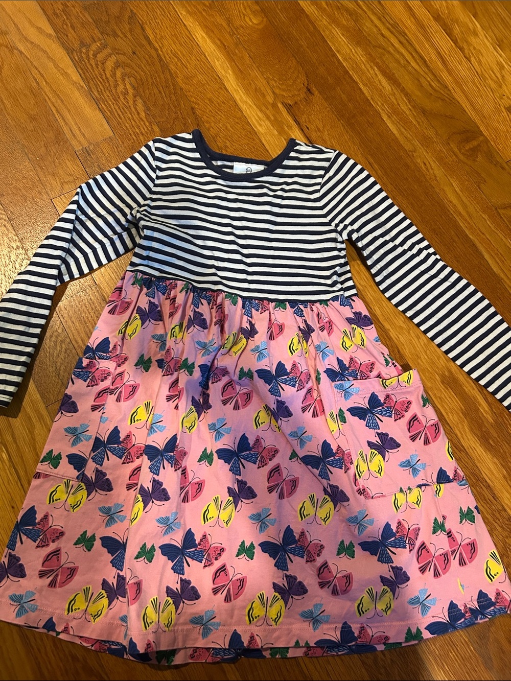 Hanna Andersson Navy Stripe Top Pink Butterfly Print Dress